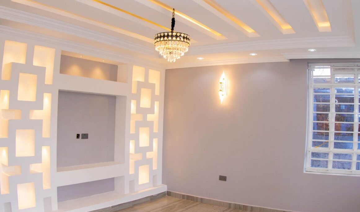 A clear view of a Tv wall at a home in Kenyatta Road, off Thika Road. made from gypsum with an elegant design and finishes
