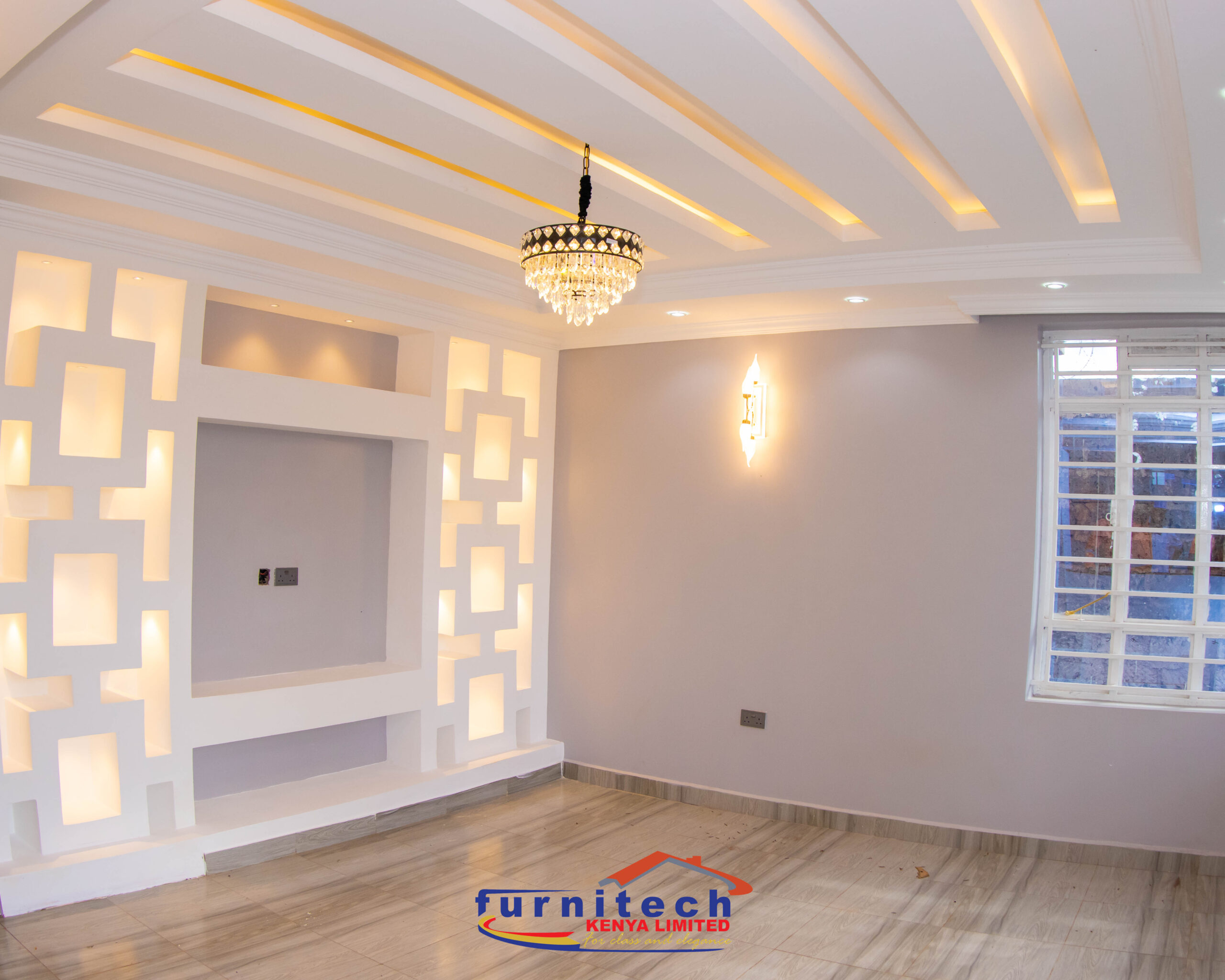 Gypsum wall board installation.