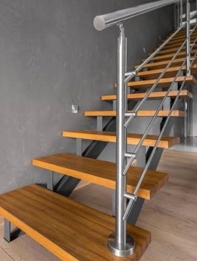 Strong stainless-steel handrails on stairs