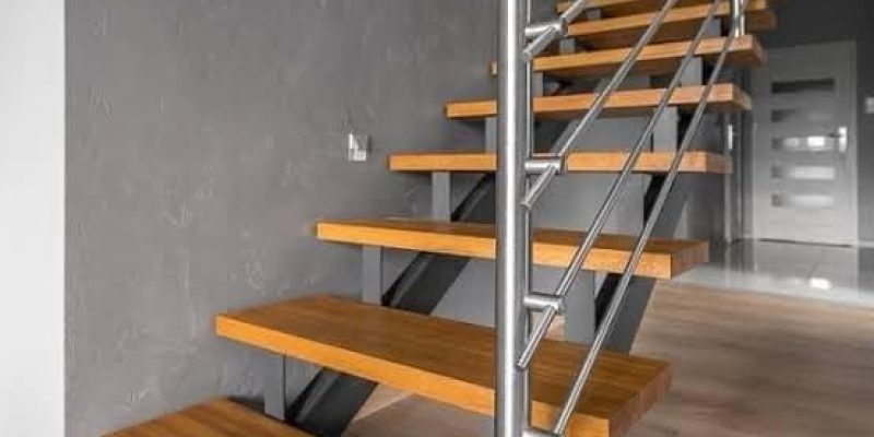 Strong stainless-steel handrails on stairs