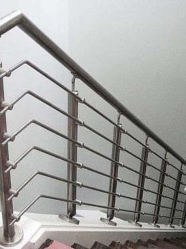 Stainless steel handrails on stairs