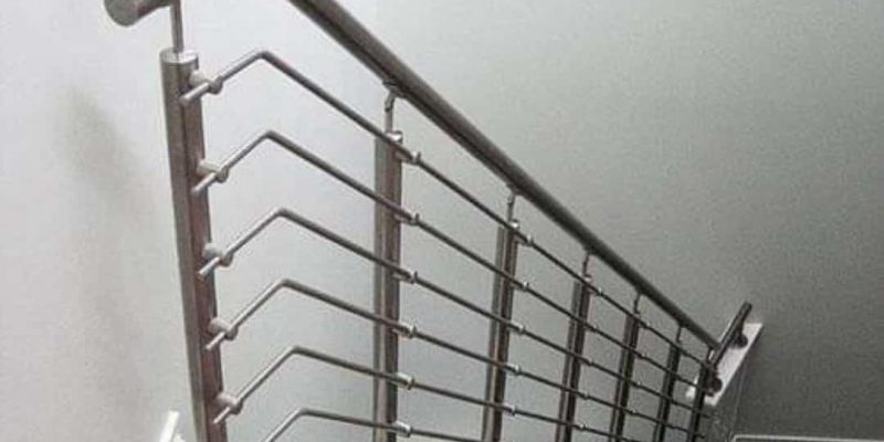 Stainless steel handrails on stairs